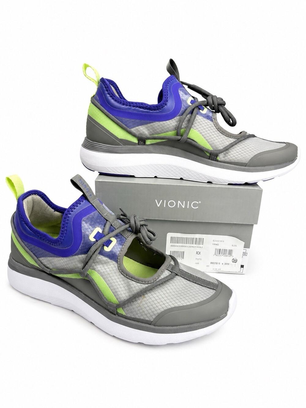 Vionic Giselle Women’s 10 Gray Purple Lime Mary Jane Walking Sneakers 10010921